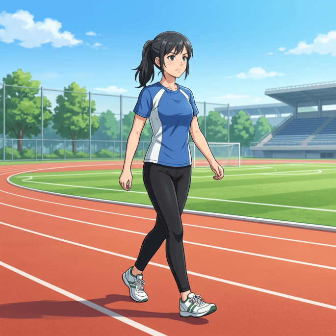A woman walking on a track